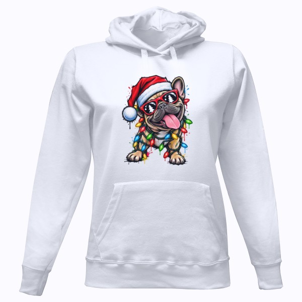 Dámská mikina s kapucí s potiskem Cool X-mas Frenchie