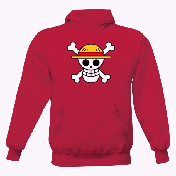 Pánská mikina s kapucí Just Hoods s potiskem MONKEY D. LUFFY skull - ONE PIECE edition