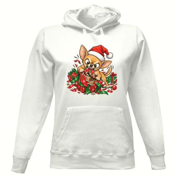 Dámská mikina s kapucí s potiskem Ultra Angry X-mas Chihuahua